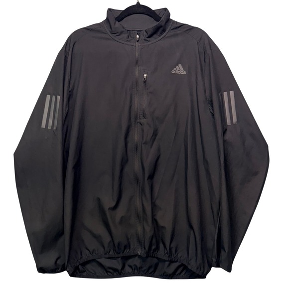 adidas Other - Running Windbreaker Jacket Black Full Zip Reflective Mens Adidas L Ahtleisure